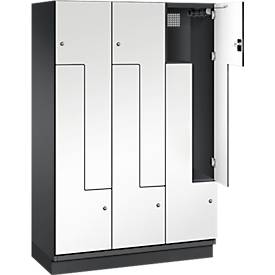 C+P Z-Spind Cambio, 3 Abteile, mit Sockel, B 1200 x T 525 x H 1980 mm, schwarzgrau/weiß