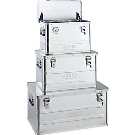 Caisse de transport Alutec CLASSIC, set de 3 pièces avec 1 x 33 l, 1 x 53 l &amp; 1 x 93 l, serrures à cylindre, aluminium, argent