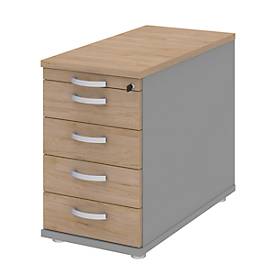 Caisson d'extension BARI, tiroir plumier, 4 tiroirs, verrouillable, l. 433 x P 800 x H 720 mm, coloris chêne/gris moyen