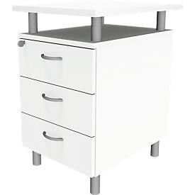 Caisson fixe ARLON OFFICE, avec plateau de table, 3 tiroirs, l. 450 x P 600 x H 730 mm, verrouillable, blanc