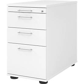 Caisson fixe Breno 13336, tiroir pour ustensiles &amp; dossiers suspendus, L 428 x P 800 x H 720-760 mm, panneau de particules, blanc