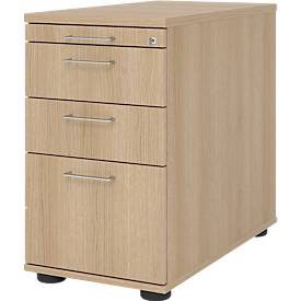 Caisson fixe Breno 13336, tiroir pour ustensiles &amp; dossiers suspendus, L 428 x P 800 x H 720-760 mm, panneau de particules, chêne