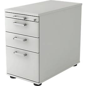 Caisson fixe TARVIS, 1 tiroir-plumier, verrouillable, 2 tiroirs, 1 tiroir à dossiers suspendus, l. 428 x P 700 x H 720 mm, gris clair