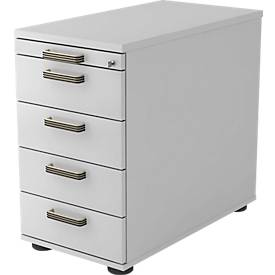 Caisson fixe TOPAS LINE, 4 tiroirs, 1 tiroir-plumier, verrouillable, gris clair/gris clair