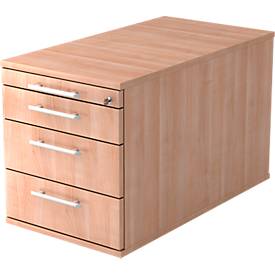 Caisson mobile, 3 tiroirs, 1 tiroir-plumier, l. 428 x P 800 x H 512 mm, noyer