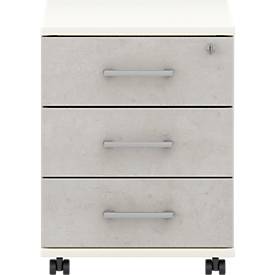 Caisson mobile 333 TEMPIO, en bois, 3 tiroirs (1 avec serrure), L 430 x P 500 x H 550 mm, blanc/béton