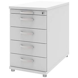 Caisson mobile d'extension BARI, tiroir plumier, 4 tiroirs, verrouillable, l. 433 x P 800 x H 720 mm, blanc