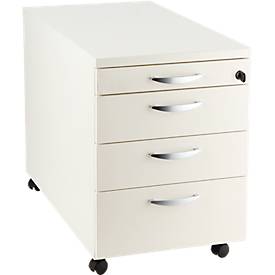 Caisson mobile NEVADA - l. 430 x P 600 x H 600 mm - 3 tiroirs + 1 tiroir plumier - blanc