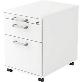 Caisson mobile TARVIS, 1 tiroir-plumier, verrouillable, 1 tiroir, 1 tiroir à dossiers suspendus, l. 428 x P 580 x H 590 mm, blanc
