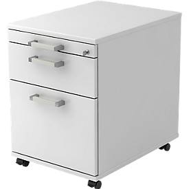 Caisson mobile TARVIS, 1 tiroir-plumier, verrouillable, 1 tiroir, 1 tiroir à dossiers suspendus, l. 428 x P 580 x H 590 mm, gris clair
