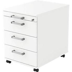 Caisson mobile TARVIS, 1 tiroir-plumier, verrouillable, 3 tiroirs, l. 428 x P 580 x H 590 mm, blanc