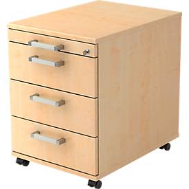 Caisson mobile TARVIS, 1 tiroir-plumier, verrouillable, 3 tiroirs, l. 428 x P 580 x H 590 mm, coloris érable