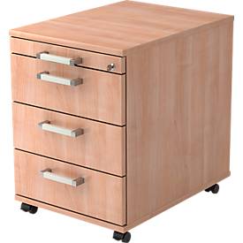 Caisson mobile TARVIS, 1 tiroir-plumier, verrouillable, 3 tiroirs, l. 428 x P 580 x H 590 mm, coloris noyer