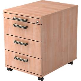 Caisson mobile TOPAS LINE, 3 tiroirs, 1 tiroir-plumier, verrouillable, coloris noyer/coloris noyer, P 580 mm