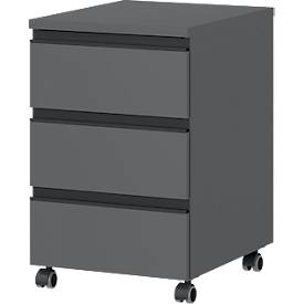 Caisson roulant Aalborg, 3 tiroirs, 10 kg de charge chacun, coulisse à sortie partielle, poignée métallique, blocable, L 400 x P 500 x H 630 mm, graphite