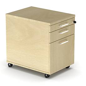 Caisson roulant BEXXSTAR, 1 tirette-plumier verrouillable, 1 tiroir &amp; 1 tiroir HR, L 430 x P 600 x H 600 mm, décor érable