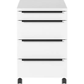 Caisson roulant Porto, 4 tiroirs avec compartiment pour ustensiles, L 420 x P 600 x H 630 mm, blanc