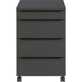 Caisson roulant Porto, 4 tiroirs avec compartiment pour ustensiles, L 420 x P 600 x H 630 mm, graphite