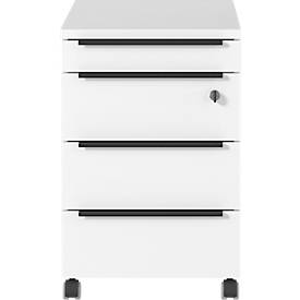 Caisson roulant Porto, 4 tiroirs y compris compartiment à ustensiles et 1 tiroir verrouillable, L 420 x P 600 x H 630 mm, blanc