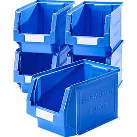 Caja con abertura frontal SSI Schäfer LF 322, polipropileno, L 343 x An 209 x Al 200 mm, 10,4 l, azul, 5 unidades