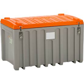 Caja de transporte y plataforma CEMO CEMbox 400, polietileno, 400 l, L 1200 x An 790 x Al 750 mm, apilable, gris/naranja