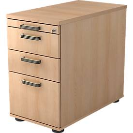 Cajonera TOPAS LINE, 2 cajones, 1 cajón para carpetas colgantes, 1 cajón para utensilios, con cerradura, anchura 428 x profundidad 800 x altura 720-760 mm, decoración de roble/decoración de roble