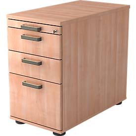 Cajonera TOPAS LINE, 2 cajones, 1 extraíble para archivadores colgantes, 1 extraíble para utensilios, con cerradura, An. 428 x Pr. 800 x Al. 720-760 mm, decorado en nogal/decoración en nogal