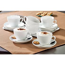 Cappuccinotassen-Set BISTRO, 6 Tassen & Unterassen, jeweils 0,3 l, H 71 mm, Porzellan, weiß