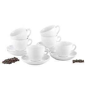 Cappuccinotassen-Set BISTRO, 6 Tassen & Unterassen, jeweils 0,3 l, H 71 mm, Porzellan, weiß