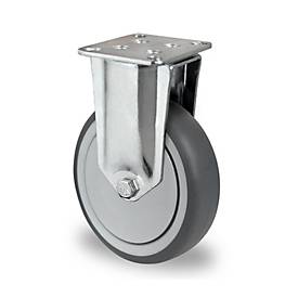 CASCOO Bockrolle P2T2, mit Rad-ø 125 mm x B 32 mm, Polypropylen-Felge, Elastomer-Lauffläche, grau, Kugellager, bis 100 kg