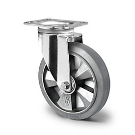 CASCOO Lenkrolle BAF2, mit Rad-ø 160 mm x B 50 mm, Aluminium-Felge, Elastik-Lauffläche, grau, Doppelkugellager, bis 400 kg