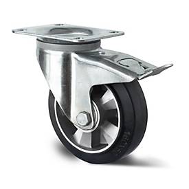 CASCOO Lenkrolle BAF4, mit Totalfeststeller, Rad-ø 160 mm x B 50 mm, Aluminium-Felge, Elastik-Lauffläche, schwarz, Doppelkugellager, bis 400 kg