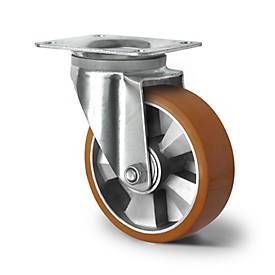 CASCOO Lenkrolle BAU5, mit Rad-ø 160 mm x B 50 mm, Aluminium-Felge, Polyurethan-Lauffläche, braun, Doppelkugellager, bis 600 kg