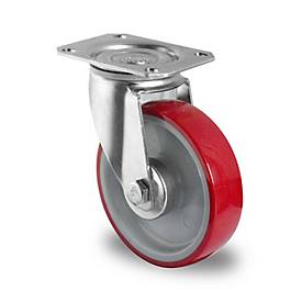 CASCOO Lenkrolle N2U6, mit Rad-ø 160 mm x B 40 mm, Polyamid-Felge, Polyurethan-Lauffläche, rot, Rollenlager, bis 300 kg