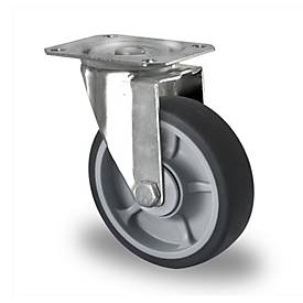 CASCOO Lenkrolle P2G2, mit Rad-ø 125 mm x B 35 mm, Polypropylen-Felge, Elastomer-Lauffläche, grau, Kugellager, bis 165 kg