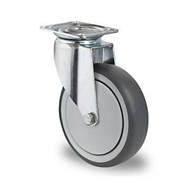 CASCOO Lenkrolle P2T2, mit Rad-ø 100 mm x B 32 mm, Polypropylen-Felge, Elastomer-Lauffläche, grau, Kugellager, bis 100 kg