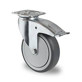CASCOO Lenkrolle P2T2, mit Totalfeststeller, Rad-ø 125 mm x B 32 mm, Polypropylen-Felge, Elastomer-Lauffläche, grau, Kugellager, bis 100 kg