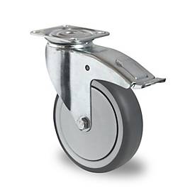 CASCOO Lenkrolle P2T2, mit Totalfeststeller, Rad-ø 75 mm x B 25 mm, Polypropylen-Felge, Elastomer-Lauffläche, grau, Kugellager, bis 75 kg