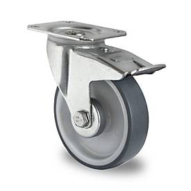 CASCOO Lenkrolle P2V2, mit Totalfeststeller, Rad-ø 160 mm x B 40 mm, Polypropylen-Felge, Elastomer-Lauffläche, grau, Rollenlager, bis 200 kg