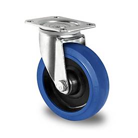 CASCOO Lenkrolle R4F1, mit Rad-ø 160 mm x B 46 mm, Polyamid-Felge, Elastik-Lauffläche, blau, Rollenlager, bis 300 kg