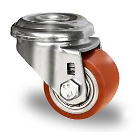 CASCOO Rückenlochlenkrolle SWU5, mit Rad-ø 35 mm x B 27 mm, Stahl-Felge, Polyurethan-Lauffläche, braun, Doppelkugellager, bis 100 kg