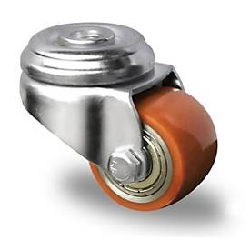 CASCOO Rückenlochlenkrolle SWU5, mit Rad-ø 50 mm x B 33 mm, Stahl-Felge, Polyurethan-Lauffläche, braun, Doppelkugellager, bis 150 kg