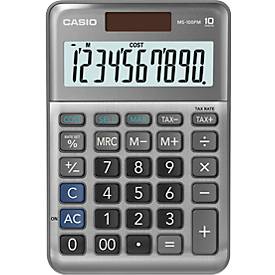 Casio Tischrechner MS-100FM, 10 Stellen, LC-Display, Steuerberechnung, Gewinnermittlung, Batterie-/Solarbetrieb, B 101 x H 148,5 mm, grau