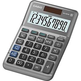Casio Tischrechner MS-100FM, 10 Stellen, LC-Display, Steuerberechnung, Gewinnermittlung, Batterie-/Solarbetrieb, B 101 x H 148,5 mm, grau