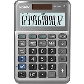 Casio Tischrechner MS-120FM, 12 Stellen, LC-Display, 3 Speichertasten, automatische Abschaltung, Batterie-/Solarbetrieb, B 101 x H 148,5 mm, grau