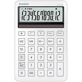 Casio Tischrechner MS-200DQ, 12 Stellen, LC-Display, Steuerberechnung, Gewinnermittlung, Batterie-/Solarbetrieb, B 101 x H 154,5 mm, weiß