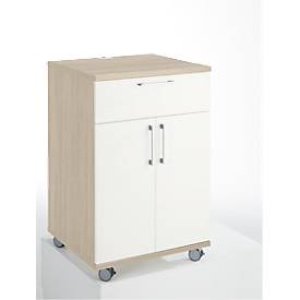 Catering-Caddy, compartiment réfrigérant et compartiment fermable, l. 650 x P 600 x H 1000 mm, sans glacière, coloris hêtre/blanc