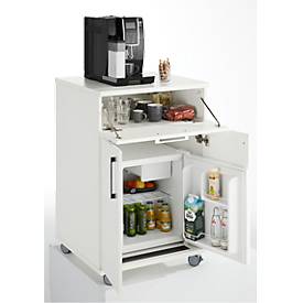 Catering-Caddy, mit Kühlschrankfach und Klappfach, B 650 x T 600 x H 1000 mm, mit Kühlbox, weiß