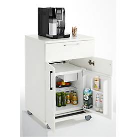 Catering-Caddy, mit Kühlschrankfach und Klappfach, B 650 x T 600 x H 1000 mm, mit Kühlbox, weiß