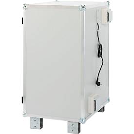 CEMO Akku-Ladeschrank Basic 8/10, 1-phasig, 2 x 6-fach Steckdosenleisten, belüftet, 2 Rauchmelder, mit Standfüßen, B 800 x T 660 x H 1110 mm, lichtgrau/reinorange